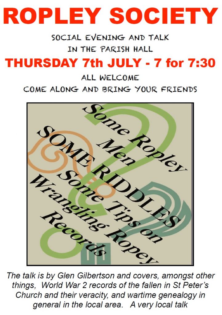 Ropley Society Social Evening & Talk @ Parish Hall